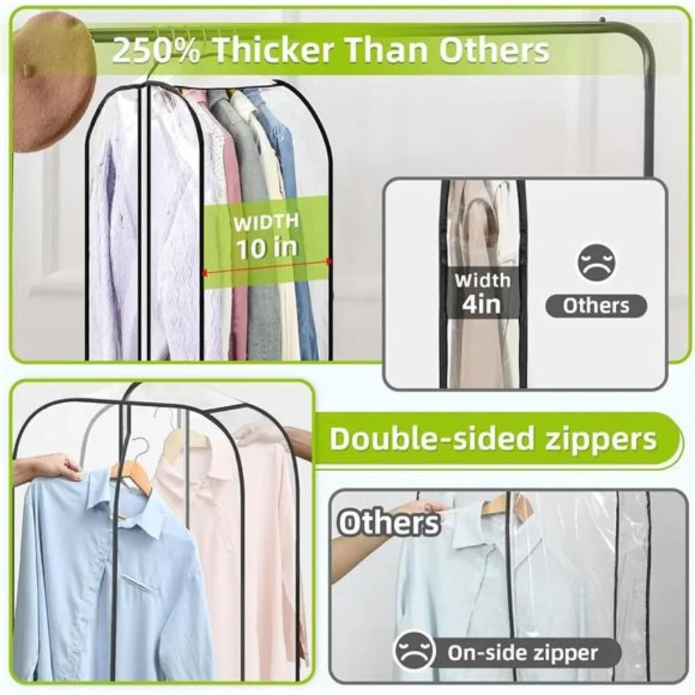 Clear Garment Bags 6 Pack Clothes Storage Dustproof Zipper Closet Coat Dress Sui